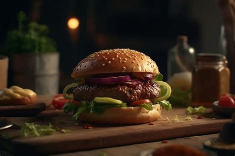 Hamburguesa Y Patatas Fritas Ia Generativa Foto Premium