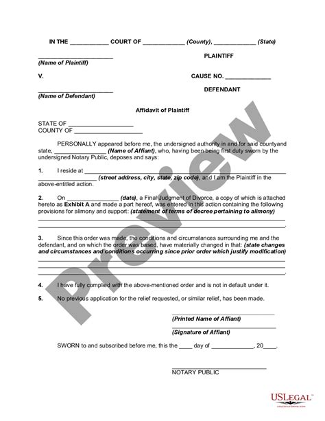 Affidavit By Obligor Spouse On Application To Modify Order For Alimony Spouse Alimony Us