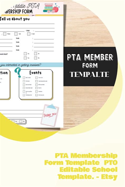 Pta Membership Form Template Pto Editable School Template Back To