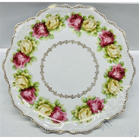 Vintage Dinner Serving Plate Z S C Bavaria Pink Yellow Rose 12 5 VG