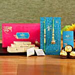 Ethnic Lumba Rakhi Set And Kaju Katli With 3 Pcs Ferrero Rocher Usa