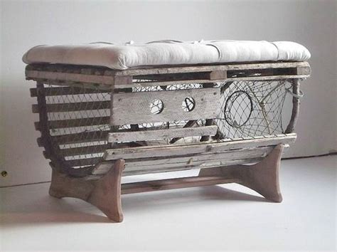 Custom Made Reclaimed Vintage Lobster Trap Coffee Table With Tufted