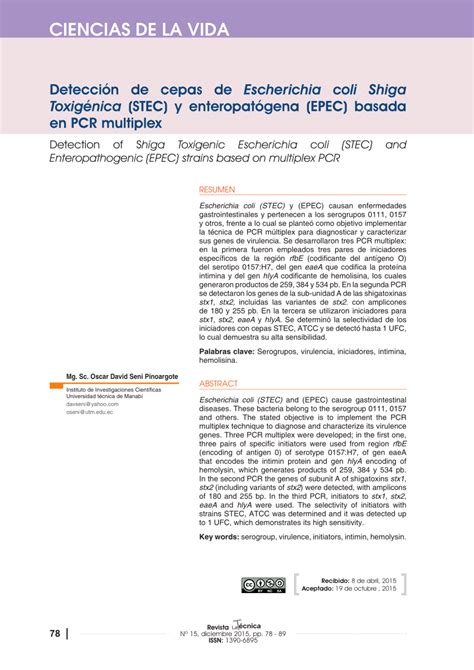 Pdf Detección De Cepas De Escherichia Coli Shiga Toxigénica Stec Y Enteropatógena Epec