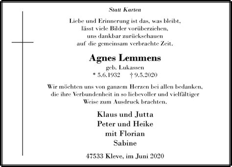 Alle Traueranzeigen für Agnes Lemmens trauer rp online de