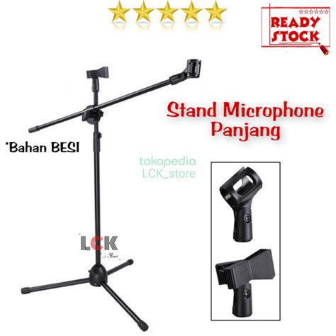 Jual Stand Mic Panjang Berdiri Besi Standing Microphone 2 Klip Mic