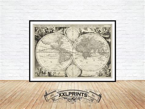 Ancient Map Of The World Very Rare Map Uncoloured Fine