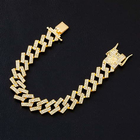 14mm Iced Prong Cuban Bracelet In Gold Helloice Jewelry