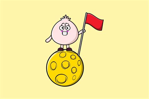Cute cartoon Dim sum standing on moon with flag 21574394 Vector Art at ...