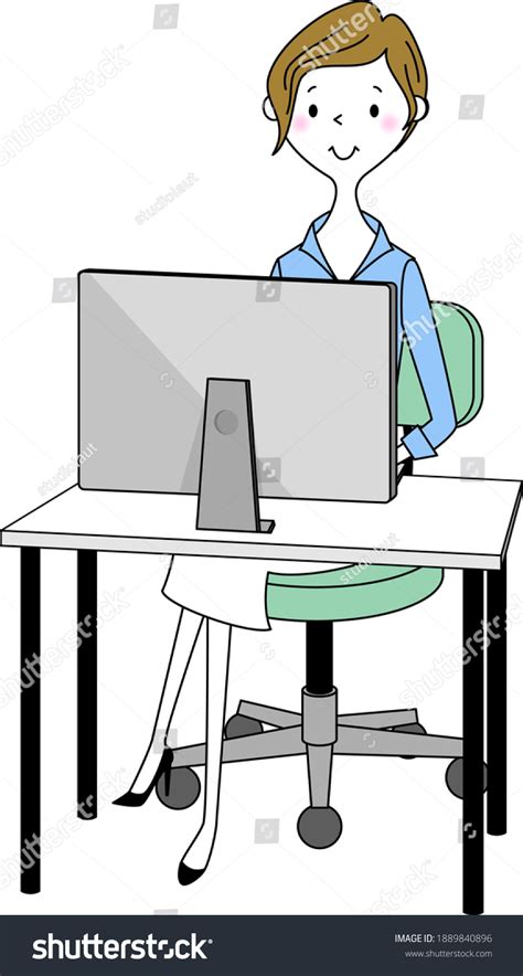 Illustration Business Woman Who Operates Pc Stock Vector Royalty Free