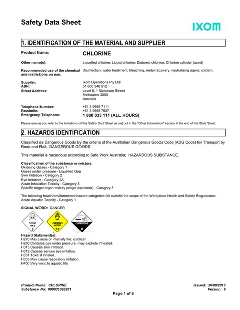 Safety Data Sheet 1 IDENTIFICATION OF THE MATERIAL AND SUPPLIER