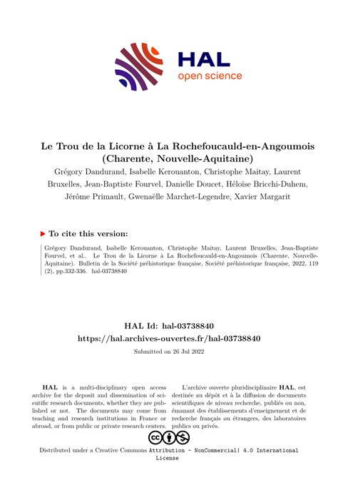 Pdf Le Trou De La Licorne La Rochefoucauld En Angoumois Charente