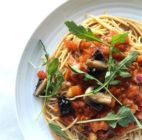 Healthy Dinner Brown Rice Pasta With Thick Veggie And Meat Sauce