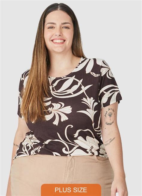 Blusa Floral Feminina Plus Preto Malwee Adulto