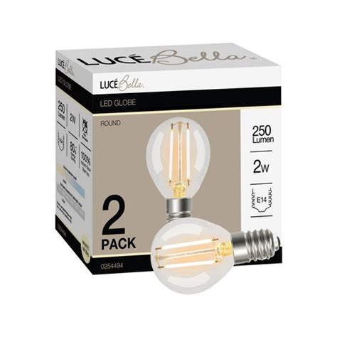 Luce Bella Round Filament E14 Led 250lm Warm White 2w Globe 2pk