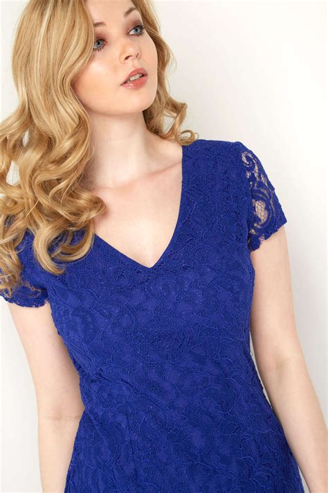 V Neck Lace Dress In Royal Blue Roman Originals Uk