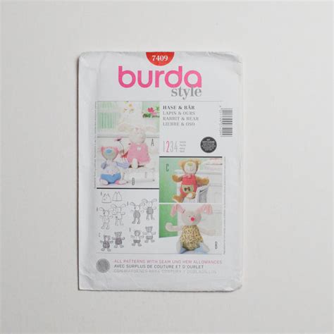 Burda Style 7409 Rabbit Bear Sewing Pattern One Size Make And Mend