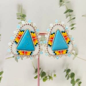 Beaded Turquoise Earrings - Etsy