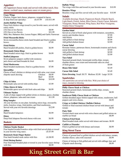 Menu at King Street Grill pub & bar, Alice