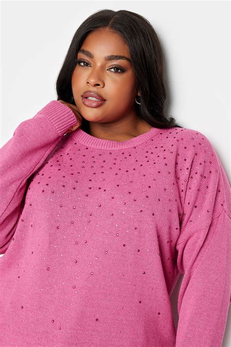 YOURS Plus Size Pink Embellished Knitted Jumper Yours Clothing