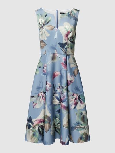 Swing Knielanges Cocktailkleid Mit Floralem Allover Muster Hellblau