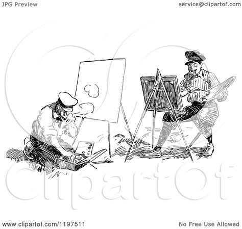 Clipart Of Vintage Black And White Artists Painting Royalty Free