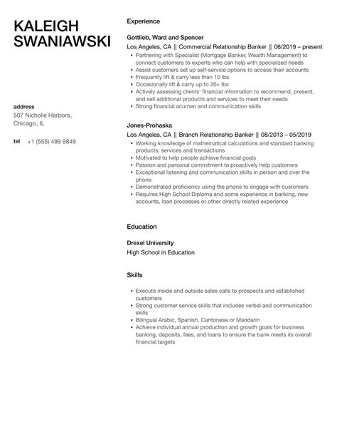 Relationship Banker Resume Samples Velvet Jobs