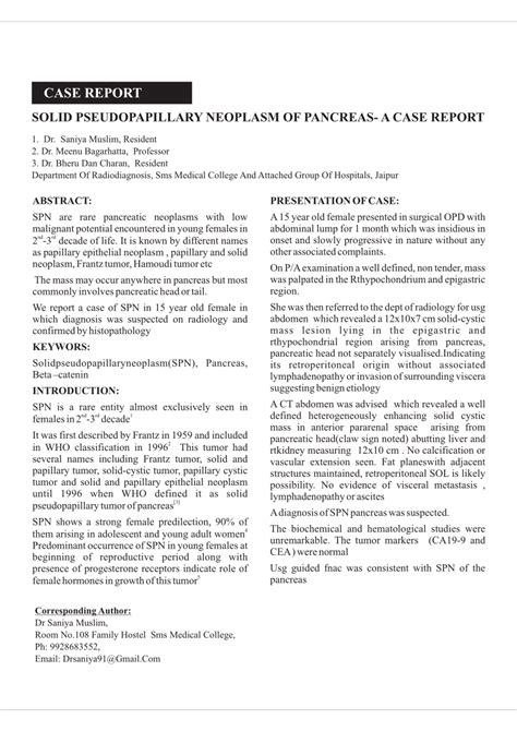 Pdf Case Report Solid Pseudopapillary Neoplasm Of Pancreas A Case Report