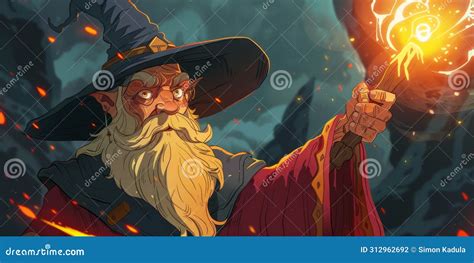 portrait  wizard casting  spell magical concept stock photo image