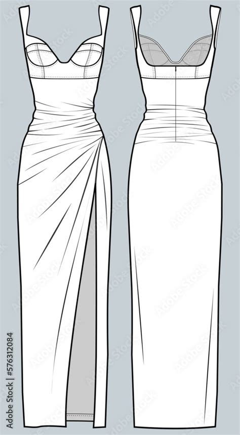 Couture Dress Design Dress Fashion Flat Technical Drawing Template Fa