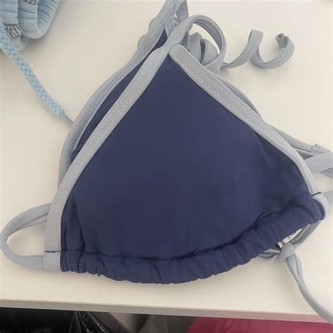 Xs Dark Blue Bikini Top With Baby Blue Pipping Depop