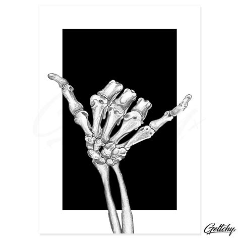 Hangloose Aloha Skeleton Shaka Hand Tattoo Art Man Cave Artwork Print