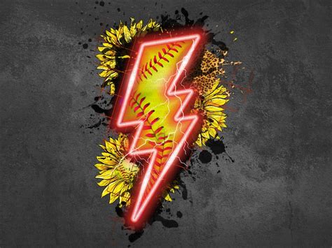 Lightning Bolt Softball Png Leopard Softball Png Neon Etsy