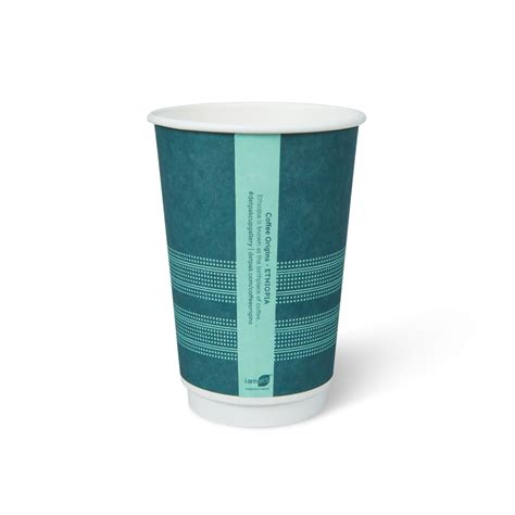 Compostable Double Wall Hot Paper Cup 16oz Coffee Origins Matte Series