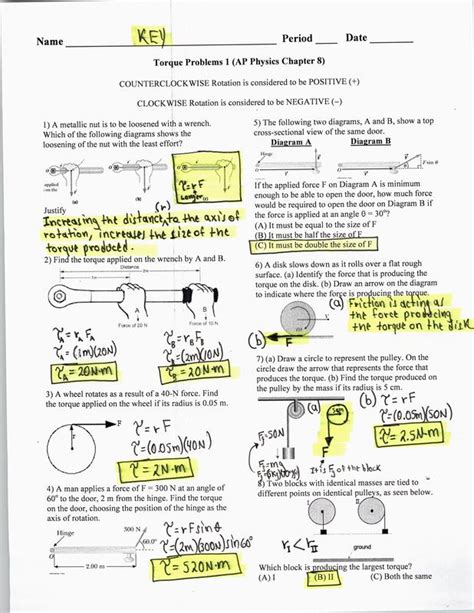 NOTES/KEY FOR TORQUE - Physics and AP Physics 1