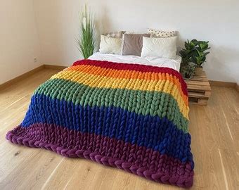 Rainbow Gay Pride Blanket Progress Flag Colors With Granny Etsy