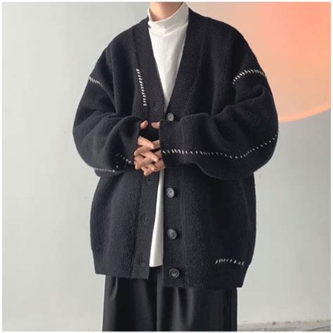 Simple V Neck Knitted Cardigan Plus Size Fashion Coat For Men Korean