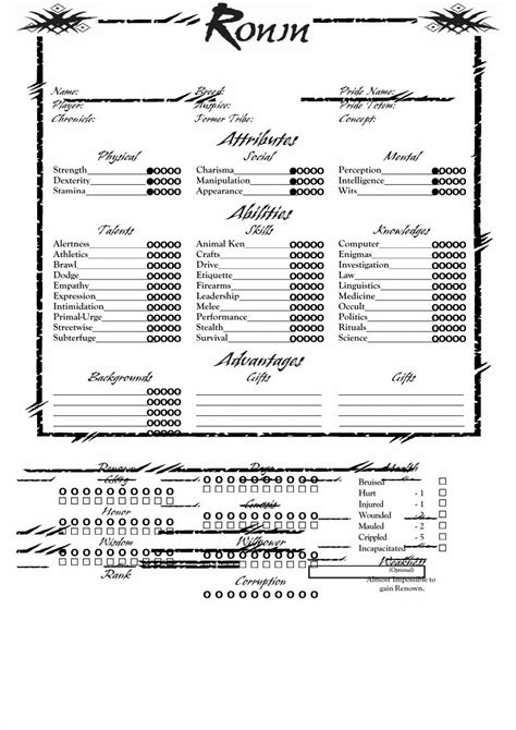 Pdf Wod Werewolf The Apocalypse Character Sheet Ronin