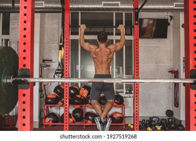 Athletic Male Athlete Naked Torso Trains Stock Photo