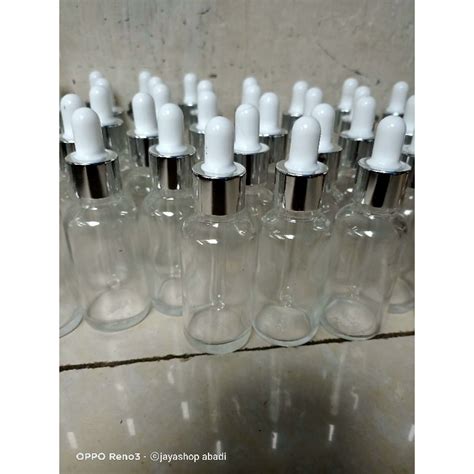 Jual Botol Kaca Bening 30ml Pipet Serum Ring Silver Karet Putih