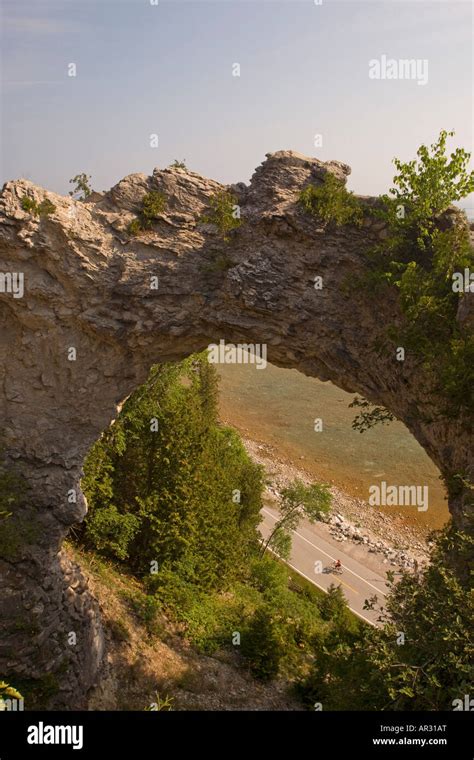 The Arch Rock Limestone Formation On Mackinac Island In Michigan Stock