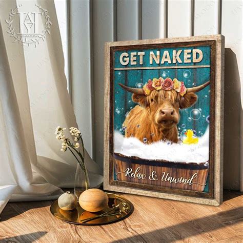 Hayooo Canvas Funny Highland Cow Bathroom Art Get Naked Wall Art For Bathroom Decor Hayooo Store