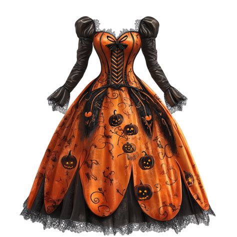 Victorian Gothic Halloween Dress With Pumpkin 55544090 Png