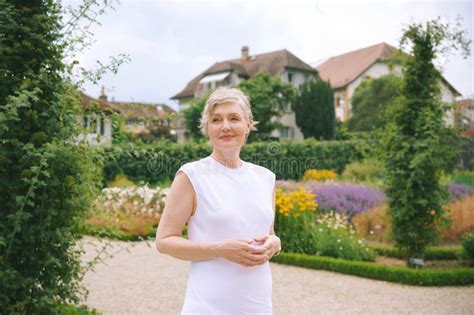 Outdoor Portrait Of Beautiful Mature Year Old Woman Stock Photo Image Of Healthy