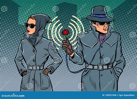 Man And Woman Secret Agents Spies Stock Vector Illustration Of