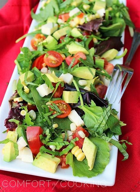 Tomato Avocado Corn And Basil Salad With Lemon Balsamic Vinaigrette