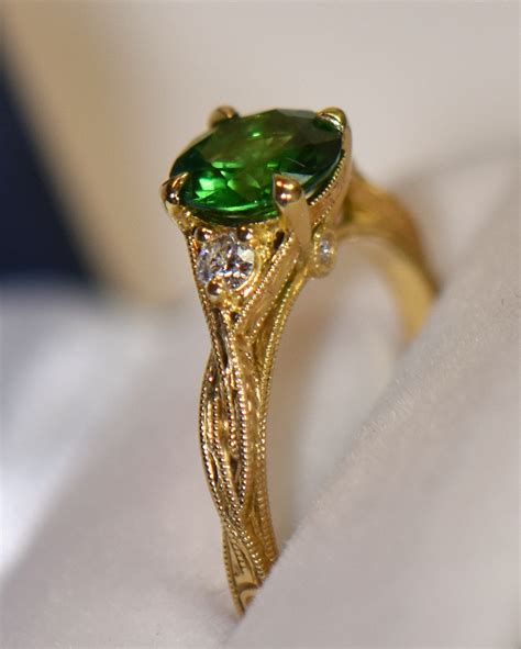 Custom Yellow Gold Tsavorite Engagement Ring Exquisite Jewelry For