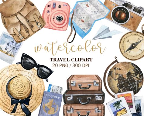 Watercolor Travel Clipart Summer Holiday Vacation Clipart Etsy Australia