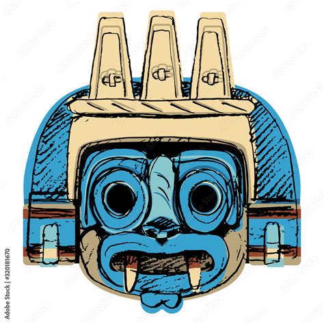 Isolated vector illustration. Aztec mask of god of rain Tlaloc. Pre ...