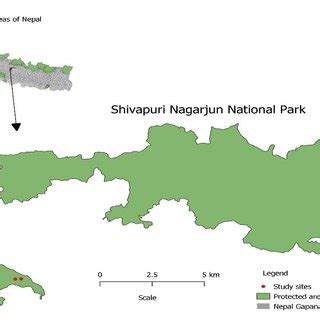 Map of Shivapuri Nagarjun National Park, Nepal showing the study sites ...