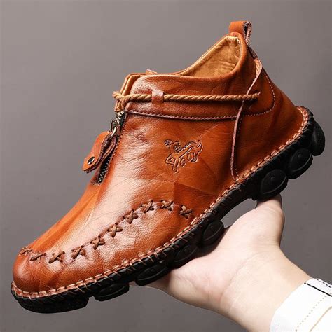 Menico Men Hand Stitching Cow Leather Non Slip Soft Sole Casual Boots